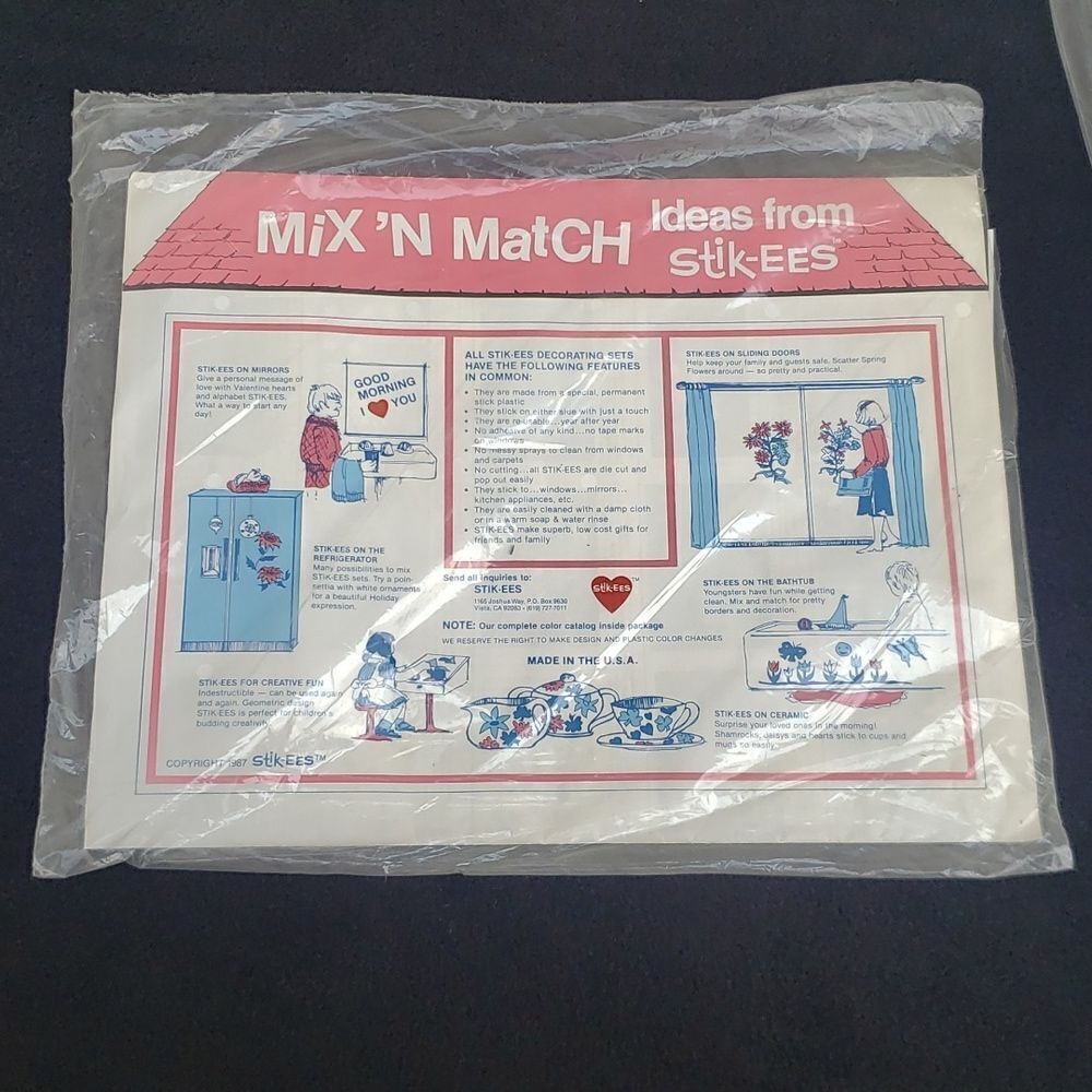 3 Sets Vintage Stik-ees Self Stick Vinyl Window Clings Still Sealed in Package - Picture 7 of 7